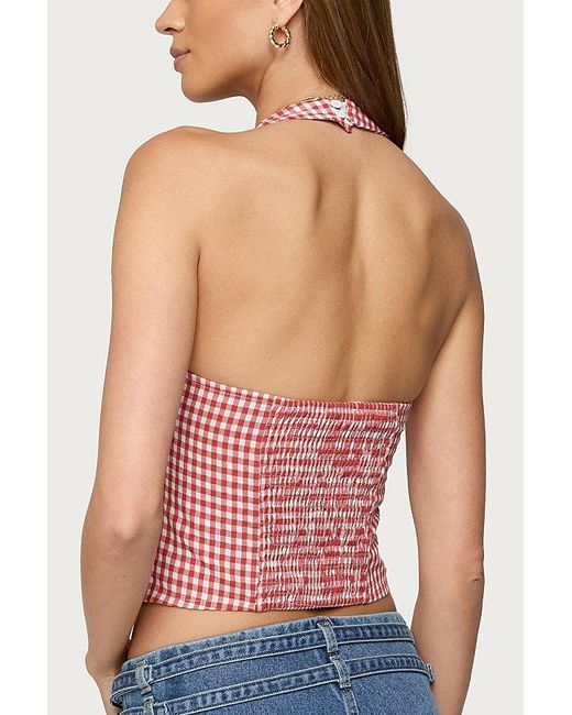 Edikted Pink Evan Gingham Button Up Halter Top