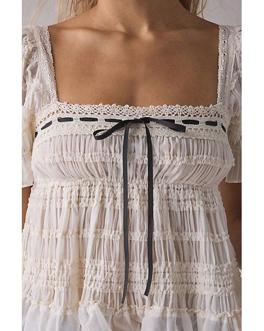 Kimchi Blue Natural Serenade Ruffle Puff Sleeve Babydoll Blouse