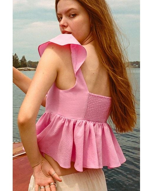 Urban Outfitters Pink Uo Sierra Key Hole Babydoll Blouse
