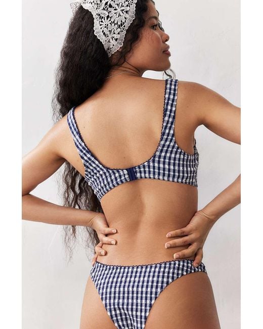 Out From Under Blue Navy Gingham Bikini Top