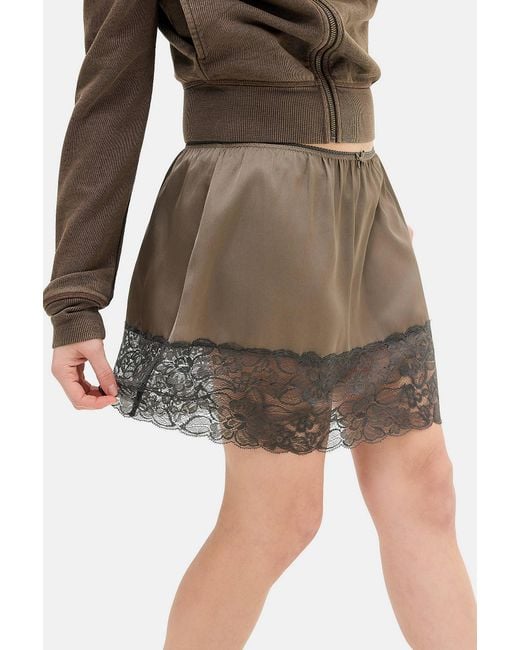Out From Under Green Satin Lace Trim Skirt