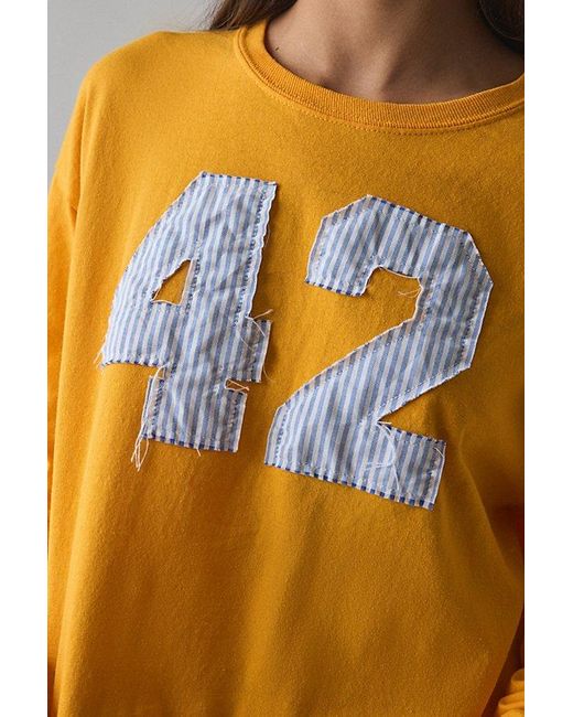 Vintage & ReMADE by UO Yellow Remade By Uo Varsity Number Applique Graphic Long Sleeve Tee