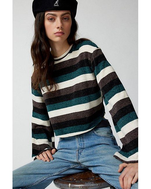 Urban Renewal Blue Remnants Wide Stripe Chenille Cropped Sweater