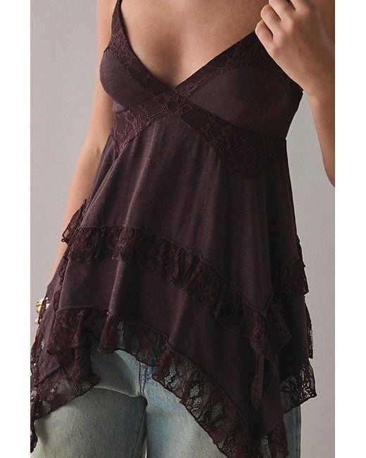 Kimchi Blue Brown Asterid Lace Trim Asymmetric Babydoll Cami
