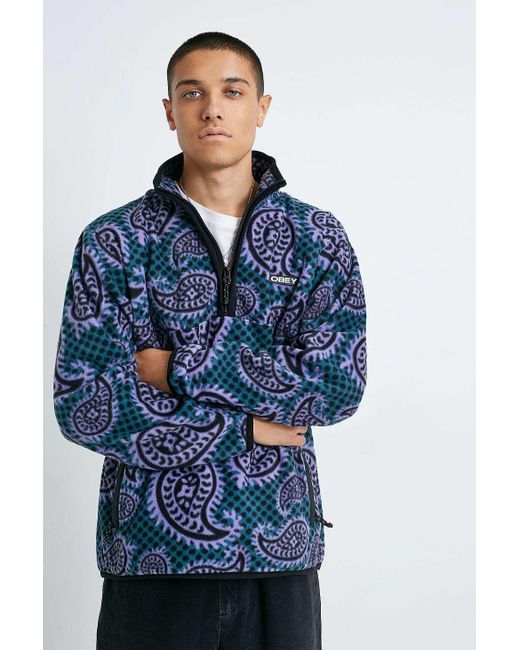 Obey Blue Eisley Teal Paisley Fleece Quarter-zip Sweatshirt for men