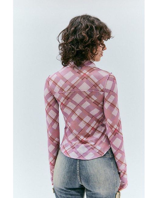 Urban Outfitters Pink Uo Milo Check Mesh Shirt Top