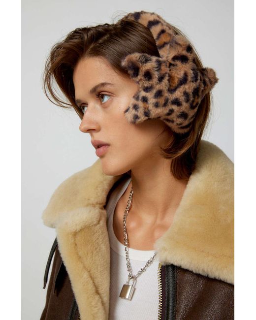 Urban Outfitters Brown Uo Fuzzy Star Earmuff In Leopard,at