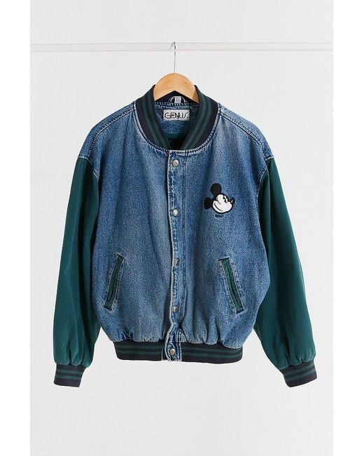 Urban Outfitters Blue Vintage '90s Contrast Mickey Mouse Denim Varsity Jacket