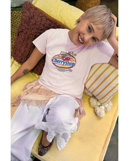 Urban Outfitters Pink Uo Italian Relaxed Graphic Tee