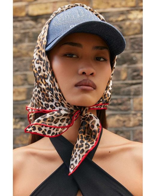 Urban Outfitters Brown Uo Leopard Print Silk Neck Scarf