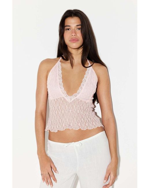 Urban Outfitters Natural Uo Nicole Lace Halterneck Top