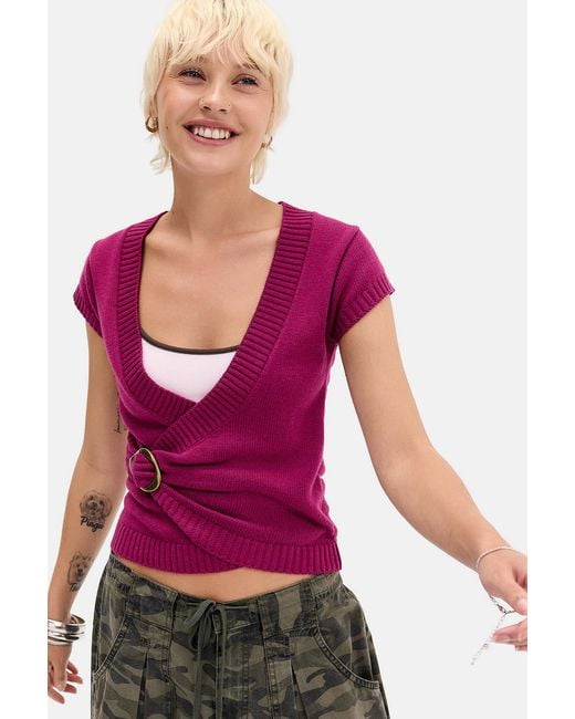 Urban Outfitters Red Uo Buckle Wrap Top