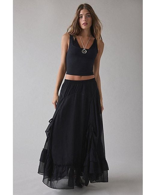 Kimchi Blue Black My Sweet Asymmetrical Ruffle Low-Rise Maxi Skirt