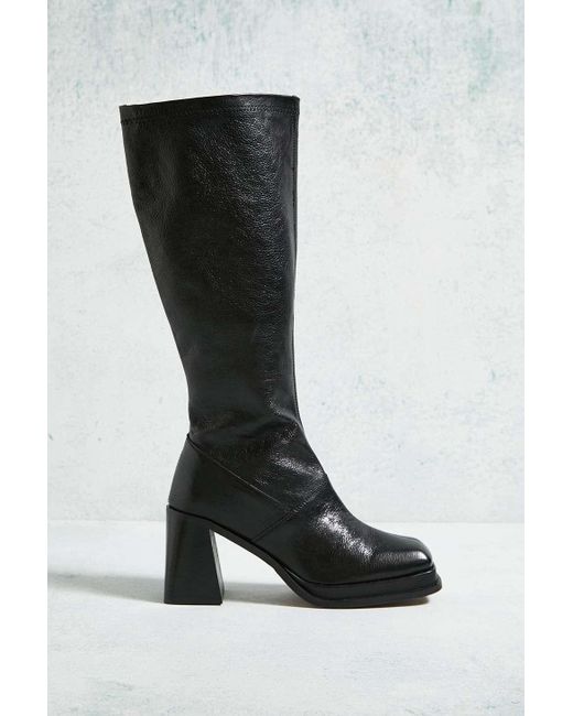 Urban Outfitters Blue Uo Bella Black Knee High Leather Boots