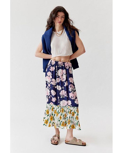 Urban Renewal Blue Remade Spliced Ruffle Hem Maxi Skirt