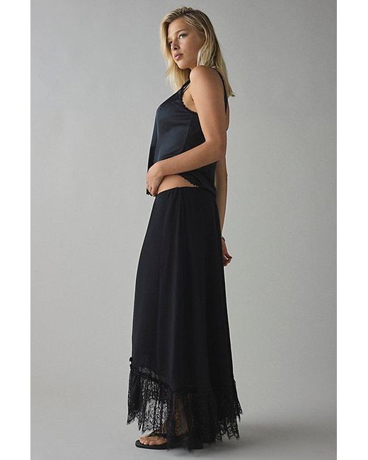 Kimchi Blue Black Shauna Low-Rise Semi-Sheer Lace Trim Maxi Skirt