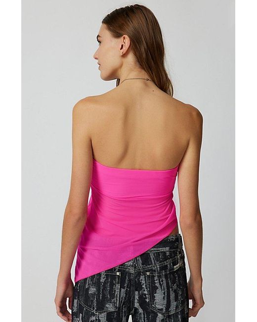 Urban Outfitters Pink Uo Y2K Mesh Asymmetrical Tube Top