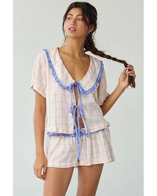 Out From Under Pink Sweet Dreams Tie-Front Top + Micro Short Pj Set