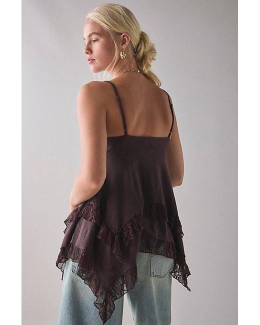 Kimchi Blue Brown Asterid Lace Trim Asymmetric Babydoll Cami