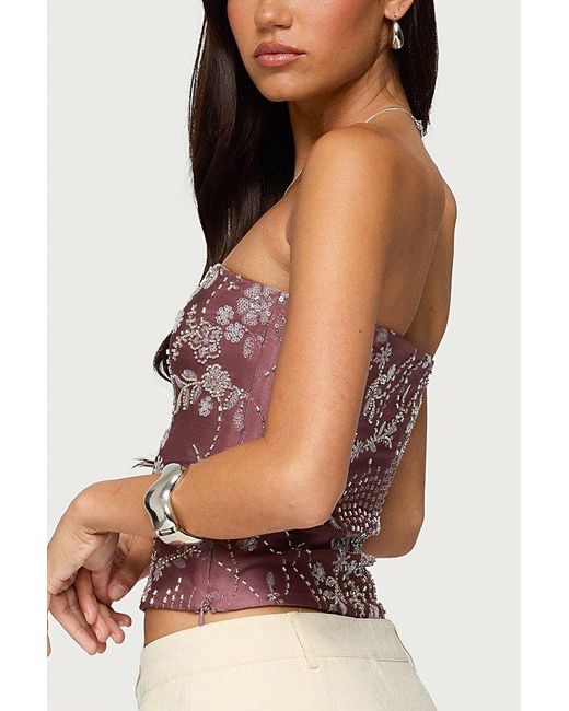 Edikted Gray Zelda Bead & Sequin Strapless Top
