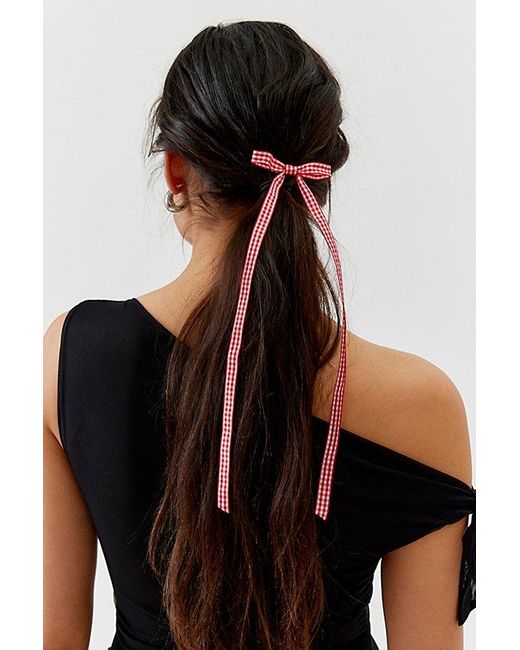 Urban Outfitters Black Long Gingham Hair Bow Clip
