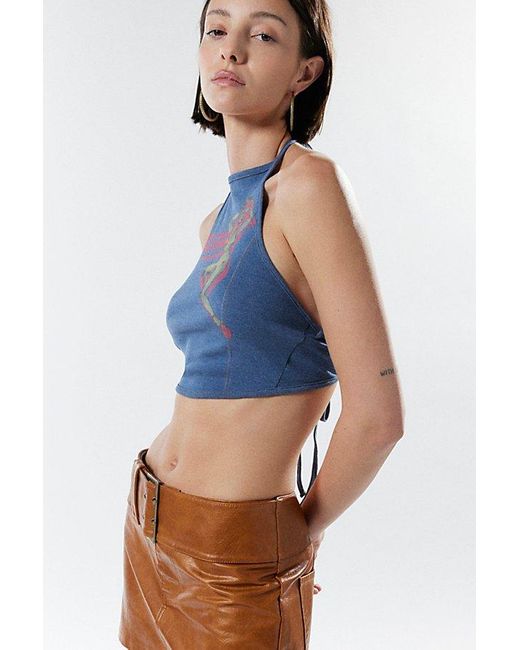 Silence + Noise Blue Wild Girls Cropped Halter Top