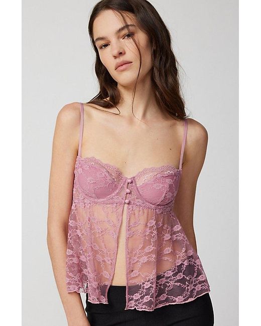 Out From Under Pink Cherie Sheer Lace Babydoll Cami