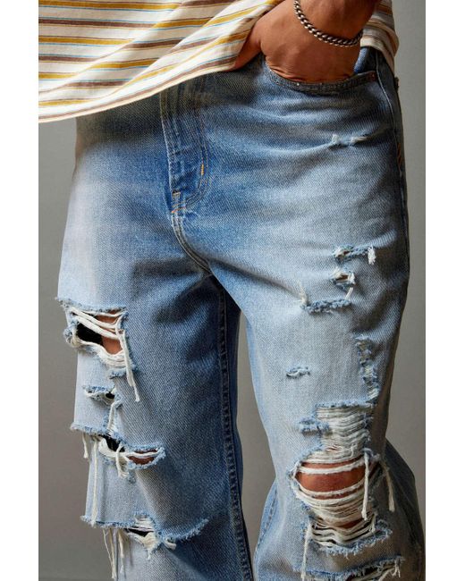 BDG Blue Baggy Skate Fit Shredded Jean for men