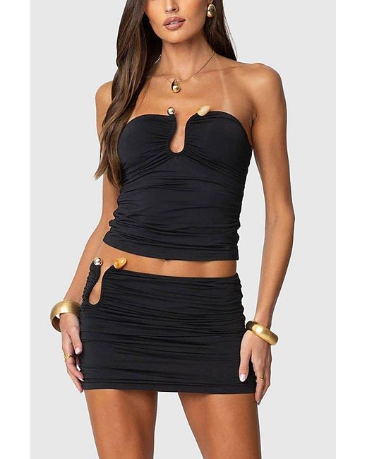 Edikted Black Curved U Mini Skirt
