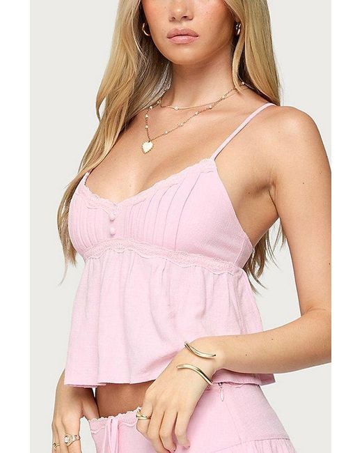 Edikted Pink Selene Lacey Pleated Tank Top
