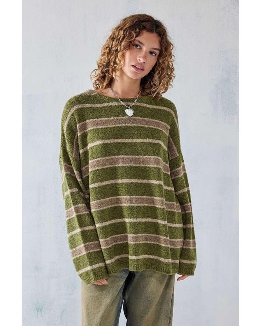 Urban Outfitters Green Uo Striped Knit Boucle Jumper
