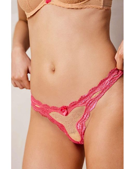 Out From Under Red Liv Contrast Lace Thong