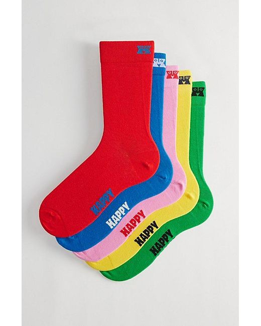 Happy Socks Red Cotton Crew Sock 5-Pack for men