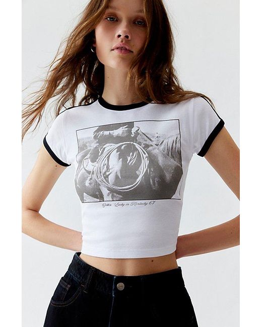 Urban Outfitters Gray Cowboy Photoreal Ringer Baby Tee