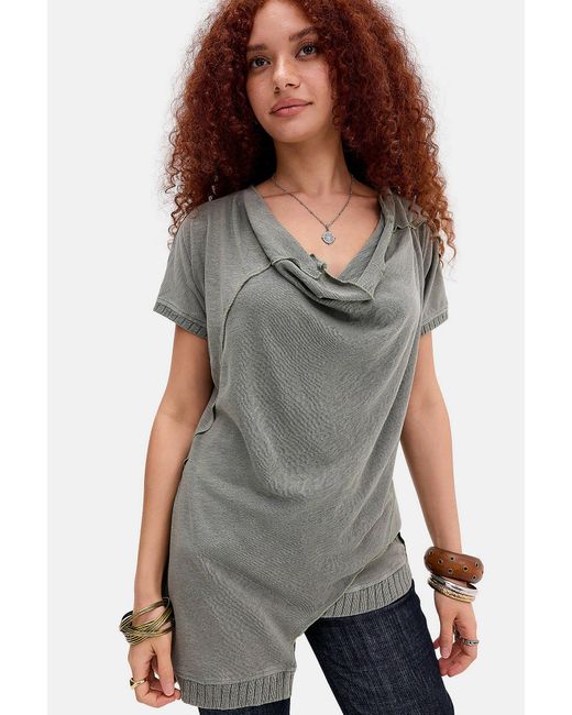 BDG Gray Cowl Neck Slubby Longline Top