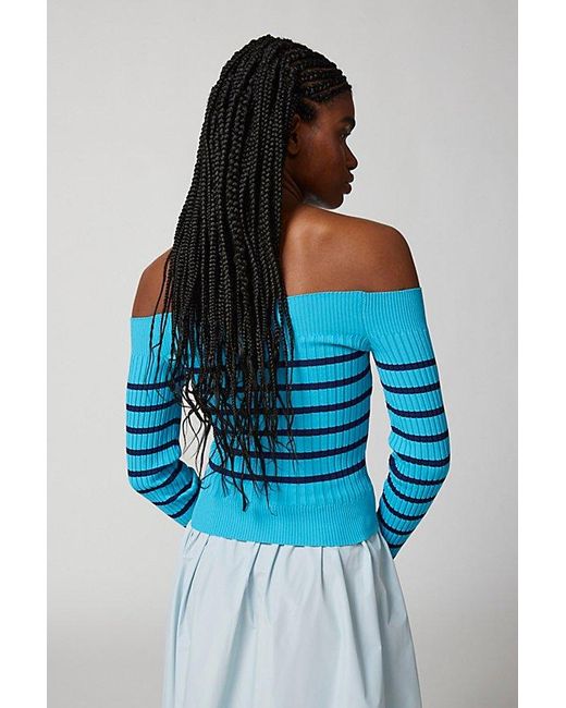 Urban Outfitters Blue Uo Tessa Buttoned Off-The-Shoulder Sweater