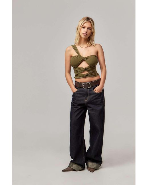 Urban Outfitters Green Uo Khaki Fae Slinky Cut Out Top