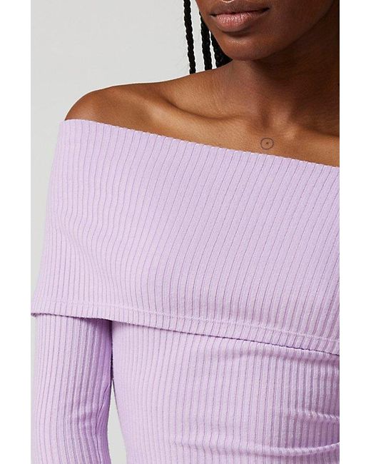 Urban Outfitters Purple Uo Hailey Foldover Off-The-Shoulder Long Sleeve Top