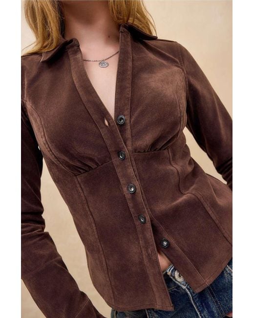 Silence + Noise Brown Silence + Noise Sabrina Suedette Shirt