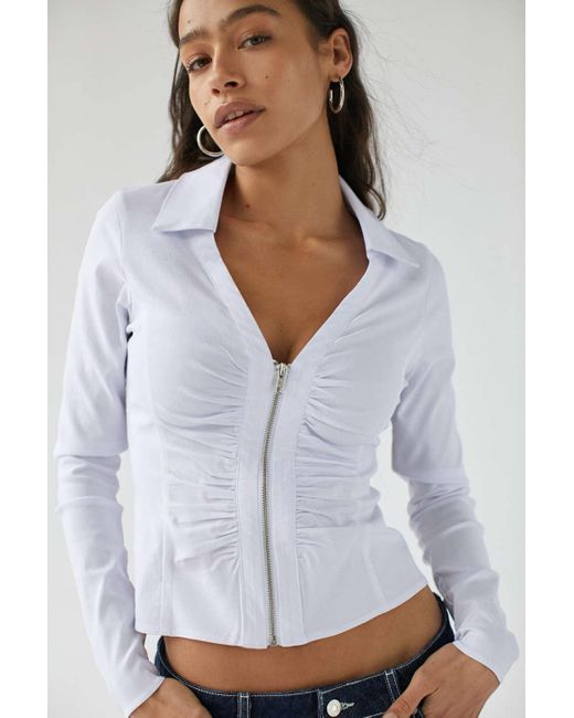 Urban Outfitters White Uo Bengaline Zip-up Top
