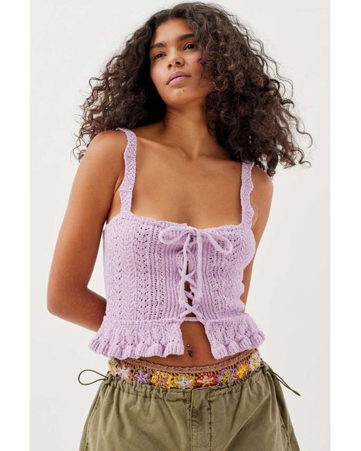 Urban Outfitters Uo Carmella Lace-up Sweater Tank Top In Lavender,at in  Purple