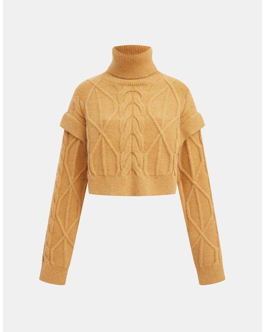 Urban Revivo Synthetic Cable Knit Turtle Neck Ruffle Trim Sweater in ...