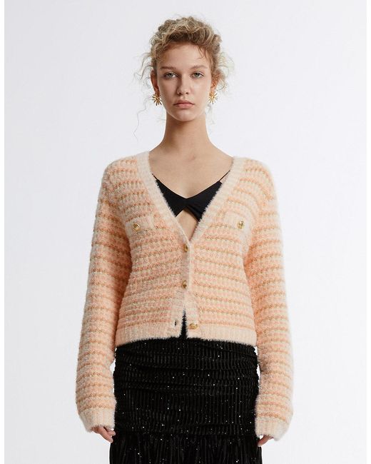 Urban Revivo Synthetic Checkered Cardigan in Peach (Natural) | Lyst