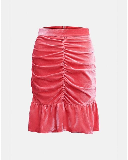 Urban Revivo Synthetic Ruched Ruffle Hem Midi Skirt in Red Lyst