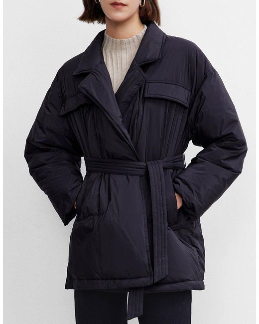 Urban Revivo Belted Down Puffer Jacket in Black (Blue) | Lyst