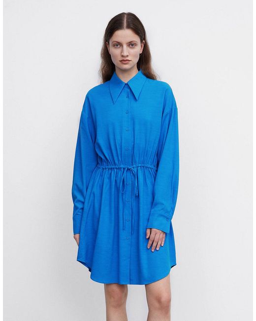 Urban Revivo Synthetic Drawstring Shirt Dress in Blue | Lyst