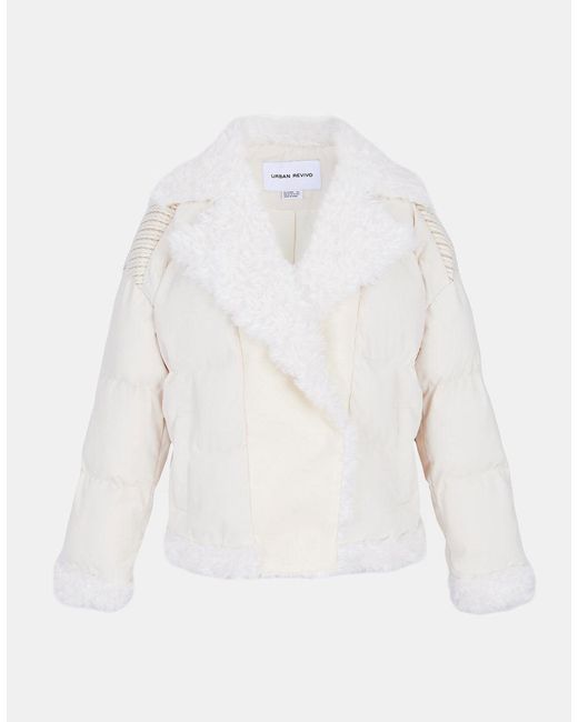 Urban Revivo Synthetic Fuzzy Trim Winter Coat in White | Lyst