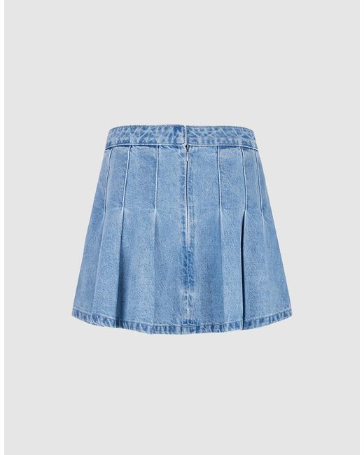 Urban Revivo Pleated Mini Denim Skirt in Blue | Lyst