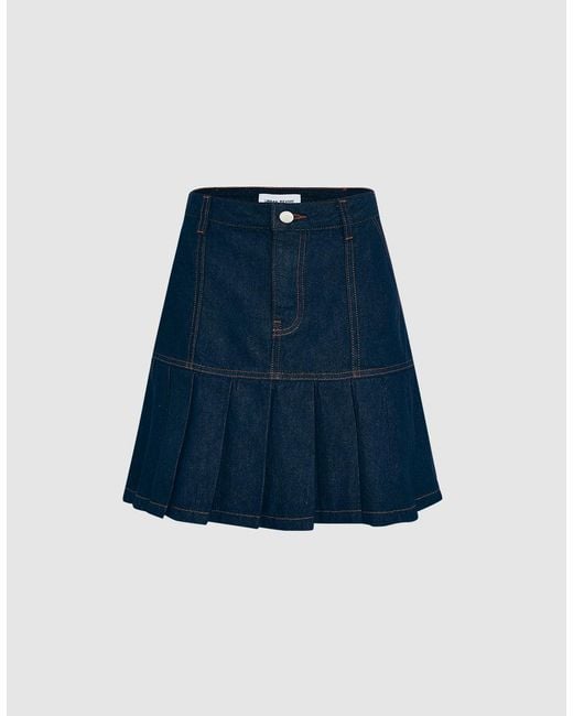 Urban Revivo Pleated Denim Skirt in Blue | Lyst