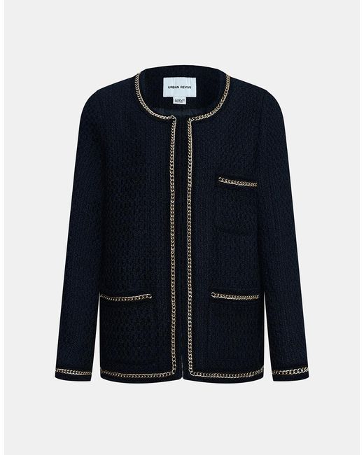 Urban Revivo Contrast Chain Trim Tweed Jacket in Black (Blue) | Lyst